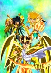 Seiya with Sagittarius Cloth, Hyoga with Aquarius Cloth, Shiryu with Libra Cloth